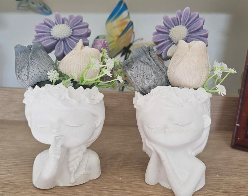 2 x Dreaming Resin Face Planter with Wax Melt Bouquet