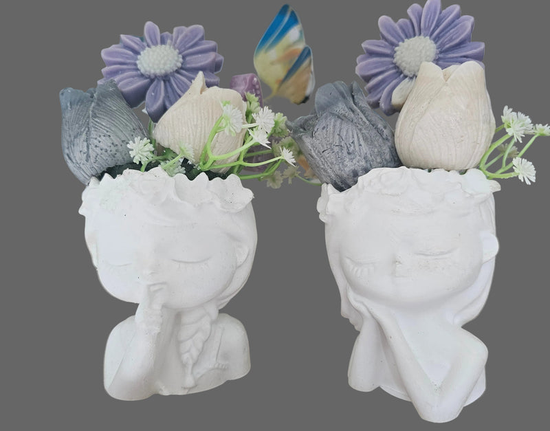 2 x Dreaming Resin Face Planter with Wax Melt Bouquet