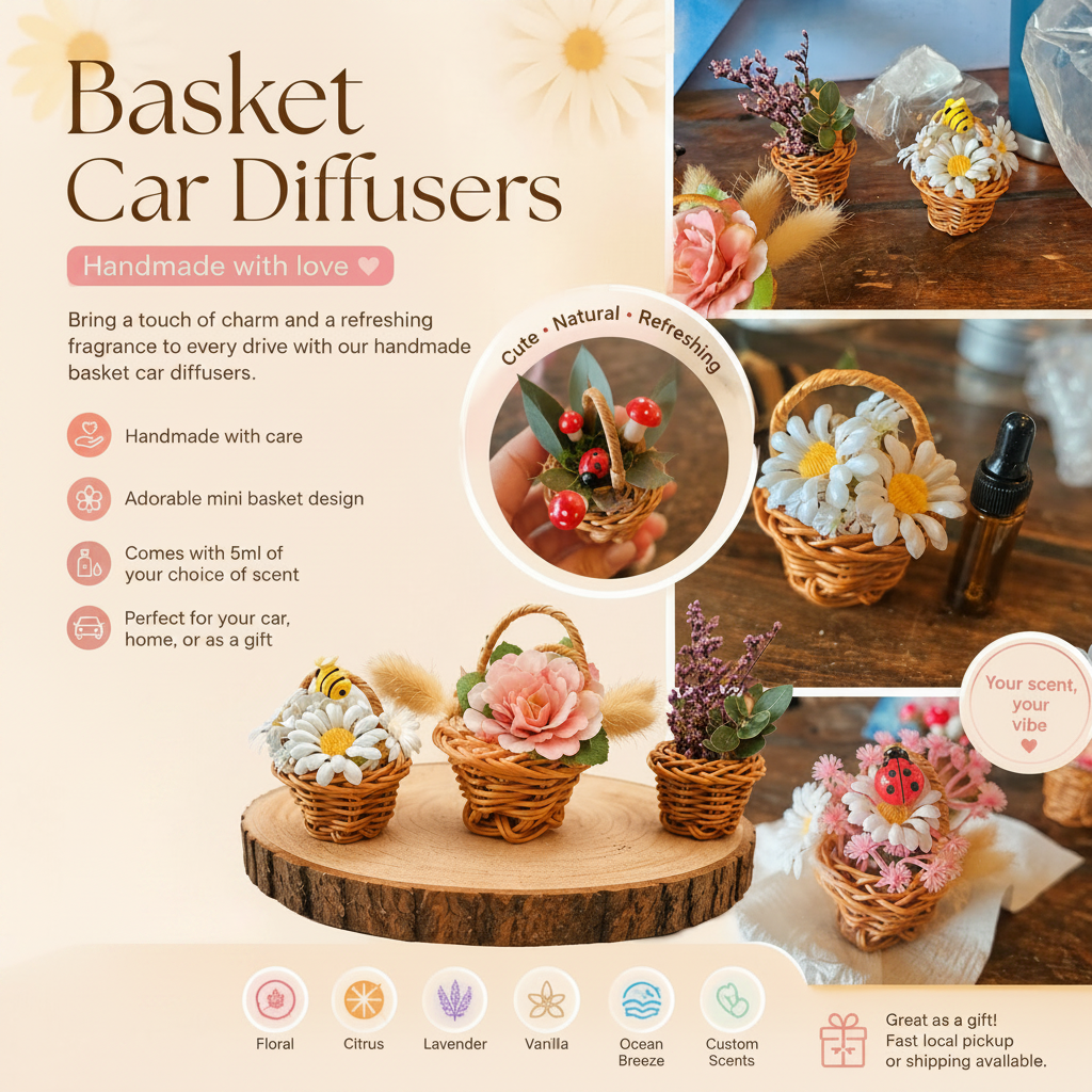 Handmade Basket Car Diffusers | Premium Car Fragrance | Ma's Melts